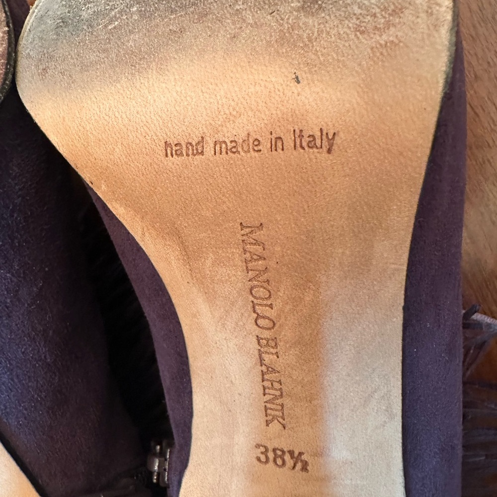 Manolo Blahnik Suede Fringe Ankle Booties | Peep Toe | Made in Italy | Size 38 - Picture 4 of 13